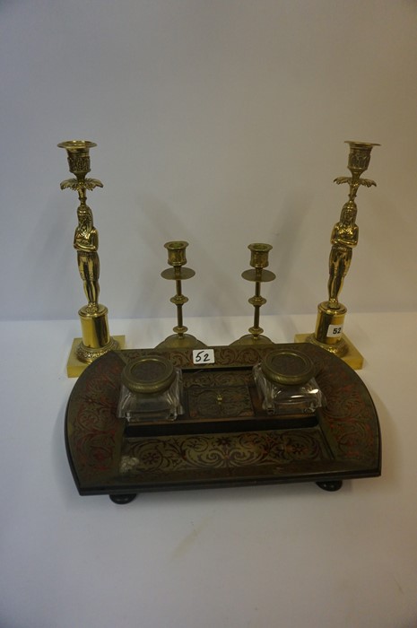 A Mixed Lot of Brass Wares, to include pairs of candlesticks, desk stand, fire irons etc, (13)