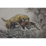 Henry Wilkinson (British 1921-2011) "Gun Dog with Prey" Signed Limited Edition Coloured Etching,