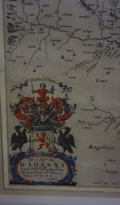 After Johannes Blaue, Antique Hand Coloured Map of the Scottish Borders, 38.5cm x 50cm, framed - Image 4 of 5