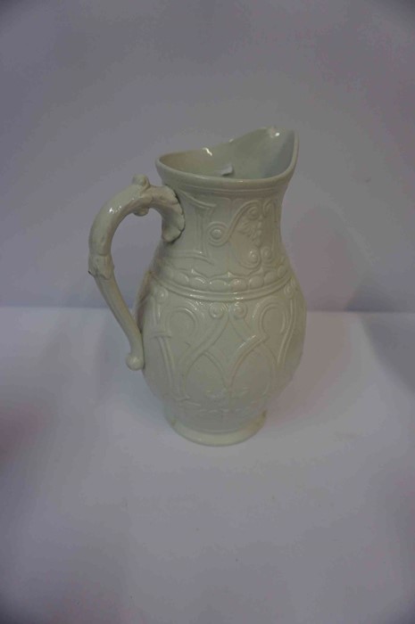 Three Victorian Relief Pottery Jugs, One example by Ridgway, also with two graduated jugs, and a tea - Image 2 of 4