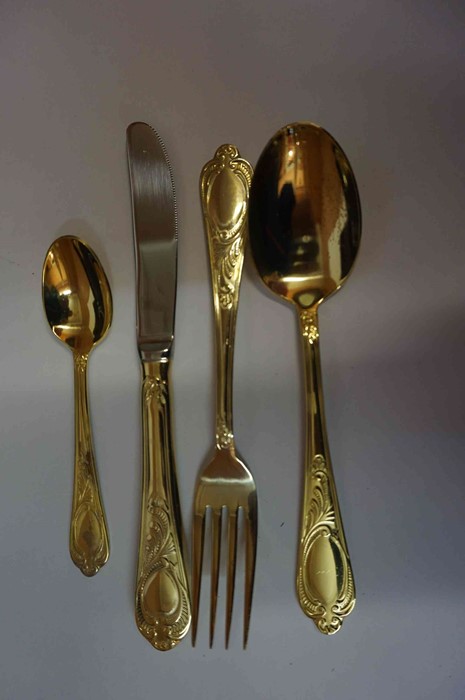 A Part Canteen of 24 Karat Gold Plated Cutlery by S.B.S, 62 pieces, in travel case with - Image 2 of 2