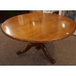 Victorian Mahogany Breakfast Table, Having a circular snap action top, Raised on a carved turned