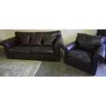 Duresta Brown Leather Three Piece Sofa, 75cm high, 200cm wide, with matching armchair, (2)