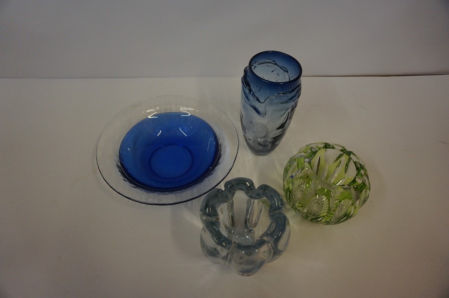 Orefors Glass Vase, Signed to underside, 14cm high, also with three pieces of Art glass, to