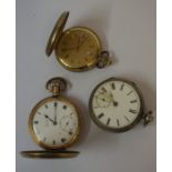 Victorian Silver Open Faced Pocket Watch, Lacking dial cover, also with a rolled gold full hunter