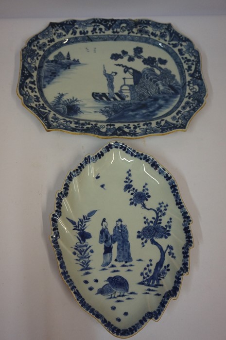 Chinese Blue and White Pottery Serving Dish, (Qing Dynasty) Decorated with panels of figures,