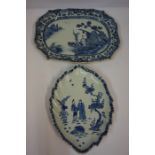 Chinese Blue and White Pottery Serving Dish, (Qing Dynasty) Decorated with panels of figures,