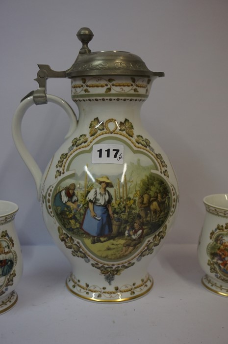 A German Ceramic Beer Stein by Rupert Schneider of Franklin Porcelain, 30cm high, also with twelve - Image 3 of 5