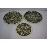 Three Persian Design Ceramic Plates by Ates Cini of Turkey, Largest 26cm diameter, (3)