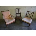 A Pair of His and Hers Rosewood Bobbin Armchairs, circa 19th century, Having later upholstered