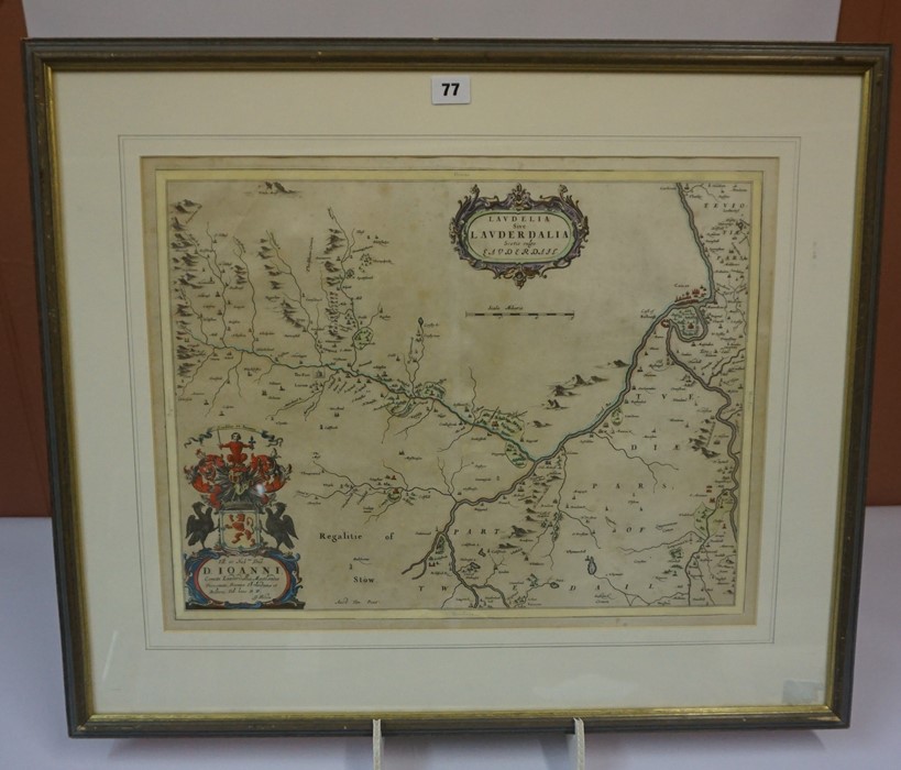 After Johannes Blaue, Antique Hand Coloured Map of the Scottish Borders, 38.5cm x 50cm, framed - Image 2 of 5