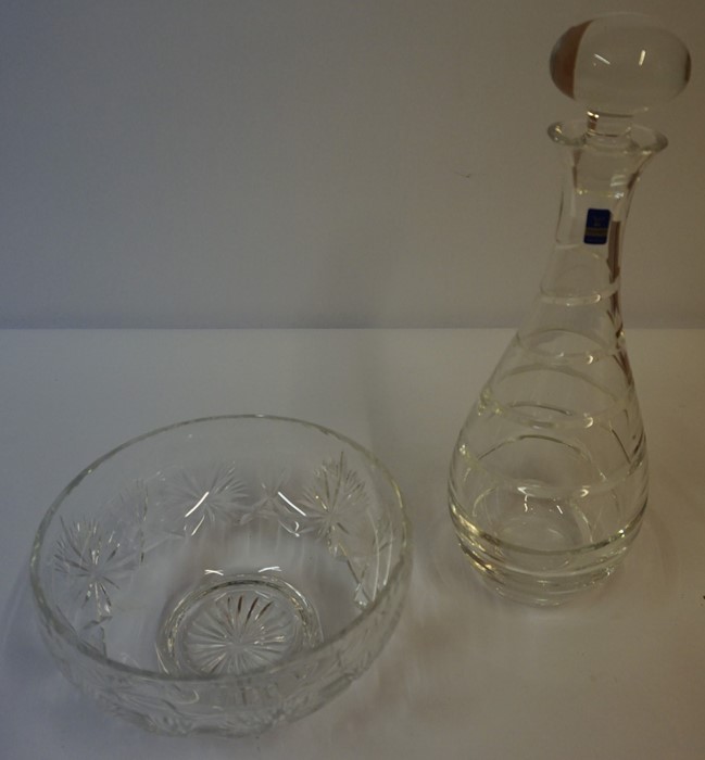 A Crystal Decanter with Stopper by Gleneagles Crystal, 35cm high, also with a crystal bowl, (2)