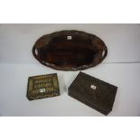 Porcupine Quill Box, 6cm high, 21cm wide, also with a Burmese carved wood box, and a lacquered tray,