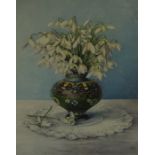 Sheila Buck Peill "Still Life of Flowers in a Cloisonne Vase" Watercolour, signed and dated 95 to