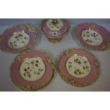 A Part Victorian Porcelain Fruit Service, Comprising of two comports, five side plates and tureen,
