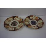 Two Near Matching Japanese Imari Pottery Wall Plates, (Meiji period) character marks to underside,