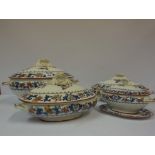 Five Assorted Victorian Tureens by Merion Japan and Minton, also with three similar dishes, (8)