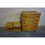 Modern Pine Chest of Drawers, Having five drawers, 111cm high, 91cm wide, also with two modern