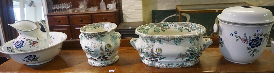 Three Pieces of Pottery Toilet Wares by Leighton, Comprising of ewer, basin and slop pail, also with