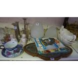 A Mixed Lot of Sundry China, Glass and Bric a Brac, to include a Victorian bead work kettle stand,