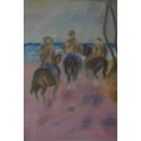 Jean Waterhouse (British) "Figures on Horses" Pastel, G,ma Jean signed to right side, 62cm x 46.5cm,