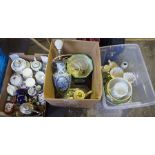 A Large Quantity of Porcelain and Pottery, to include a Royal Doulton jardiniere, patch boxes, tea