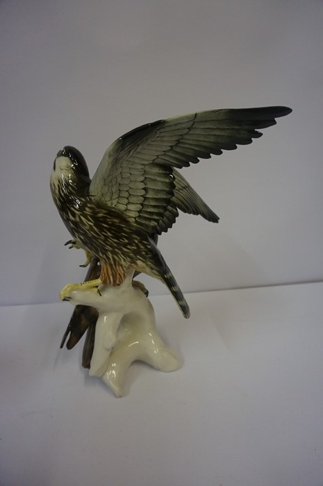Continental Porcelain Bird of Prey Figure Group by Carl Ens, Modelled as two birds perched on a - Image 3 of 8