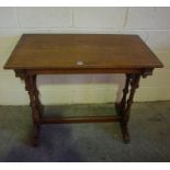 Victorian Gothic Style Oak Altar Table, The rectangular top is raised on turned column supports,