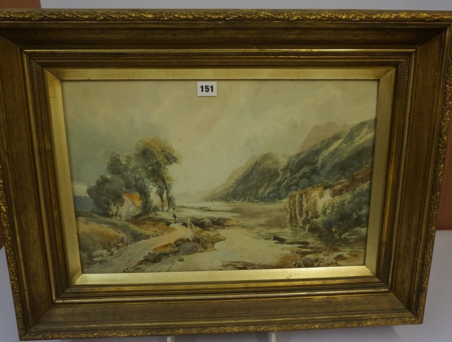 P A Aitken (British) "River and Mountain Landscape" Watercolour, 32m x 50cm, in a gilt frame - Image 2 of 3