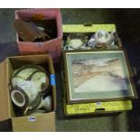 A Quantity of Sundry China and Cameras, to include four Limoges Pierre Frey plates, Japanese