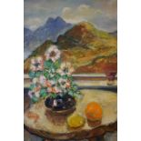 Guy Allan (20th century) "Still Life of Fruit and Flowers" Oil on Canvas, 49cm x 39cm, framed