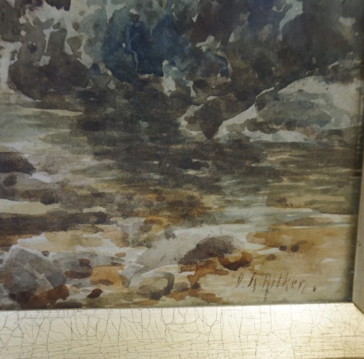 P A Aitken (British) "River and Mountain Landscape" Watercolour, 32m x 50cm, in a gilt frame - Image 3 of 3