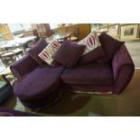 Modern Purple Velour Three Seater Sofa with Matching Two Seater Sofa, Largest 74cm high, 235cm wide,