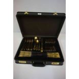 A Part Canteen of 24 Karat Gold Plated Cutlery by S.B.S, 62 pieces, in travel case with