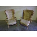 A Pair of Ercol Elm and Beech Armchairs, 102cm high, (2)