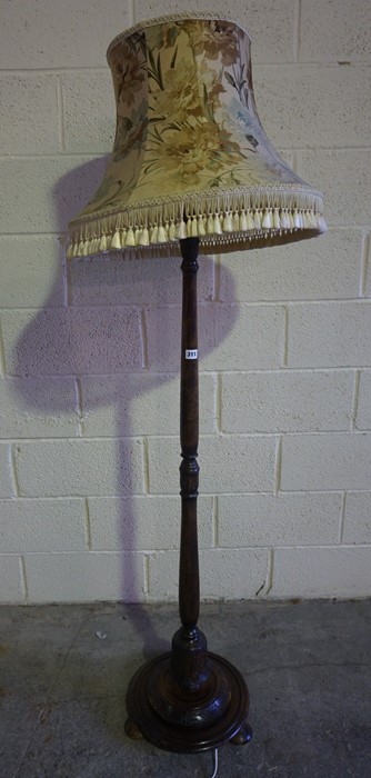 Vintage Stained Wood Floor Lamp, with shade, 147cm high, fitted for electricity