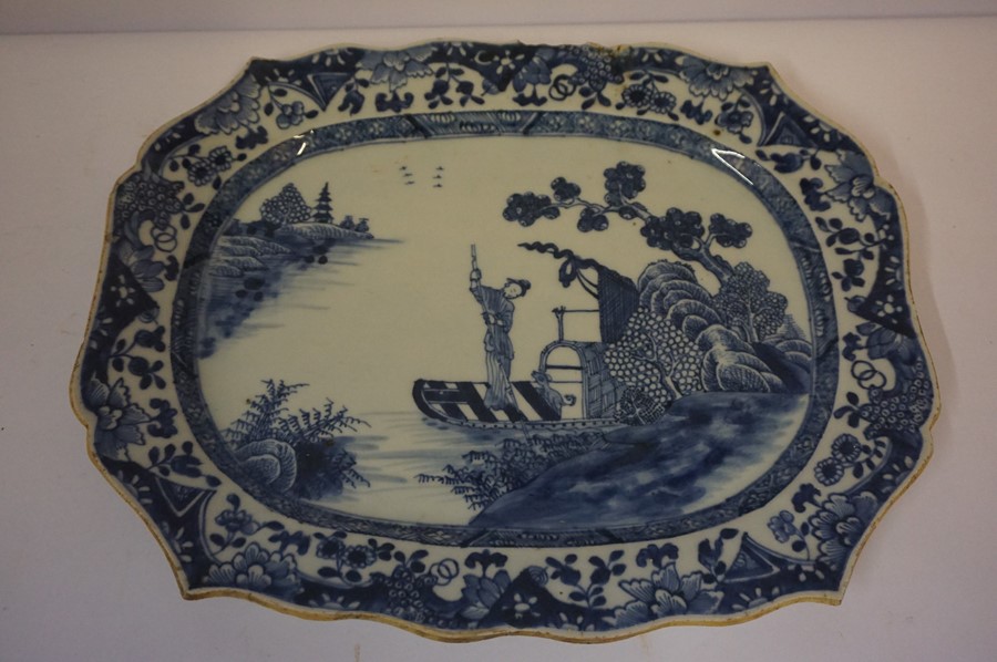 Chinese Blue and White Pottery Serving Dish, (Qing Dynasty) Decorated with panels of figures, - Image 2 of 16