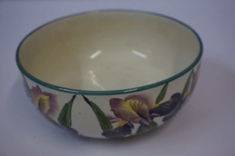 Wemyss Iris Pattern Bowl, Stamped Wemyss to underside, 11cm high, 24cm diameterCondition reportSmall