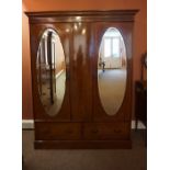 Edwardian Mahogany Inlaid Wardrobe, Having a moulded cornice above two mirrored doors and two