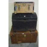 Vintage Travel Trunk, Having a hinged top, 41cm high, also with two other trunks, (3)