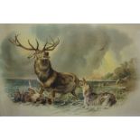 After Landseer "The Kill" Print, circa early 20th century, also with a similar print of stags, 34.