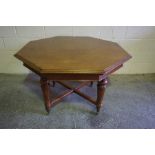 Late Victorian Oak Centre Table, raised on reeded and turned legs with brass castors, 74cm high,