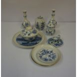 A Group of Blue and White Porcelain by Meissen, (20th century) to include vases, plates, candle