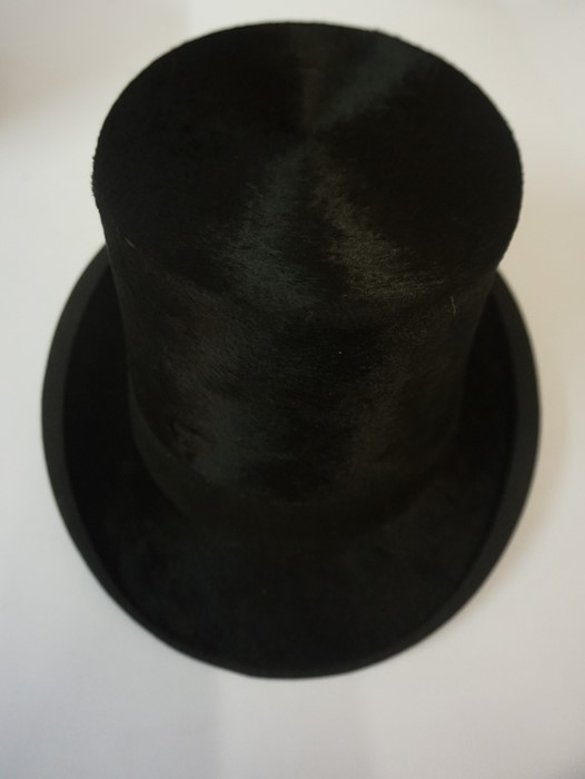 Vintage Black Top Hat, Having label for Leonards, London, Newcastle and Liverpool. with original