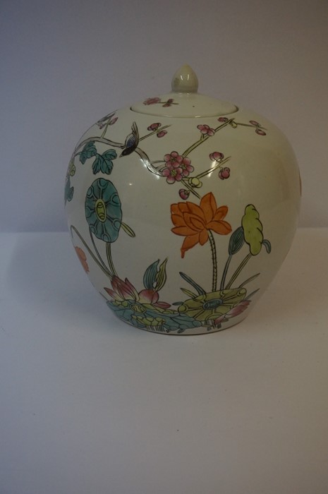 Chinese Famille Rose Oviform Vase with Cover, Decorated with allover panels of birds, roses and - Image 2 of 5