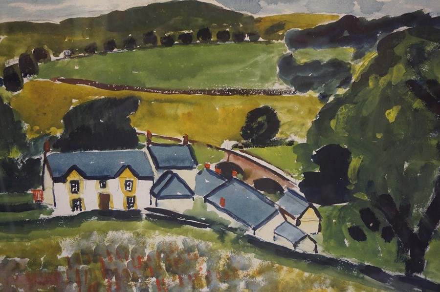 John McNairn (Scottish 1910-2009) "Cottages with Landscape to Background" Watercolour - Image 3 of 3