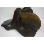 Brown Leather Jumping Saddle by Albion, 8 inches D to D, overall 17 inches