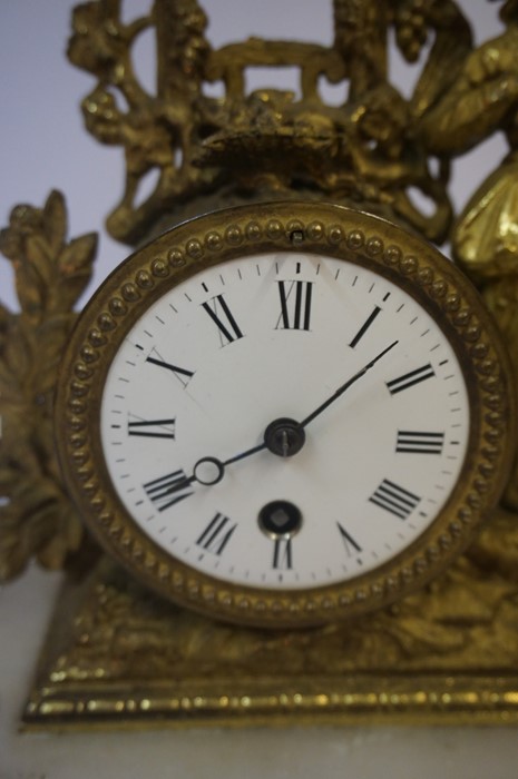 French Gilded Figural Mantel Clock, circa 19th century, Decorated with ormolu mounts, raised on an - Image 2 of 6