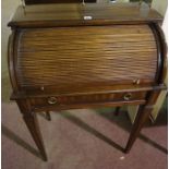 Ladies Roll Top Writing Bureau, Having a gilt metal gallery rail above a tambour shutter,