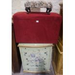 Painted Chest of Drawers, also with a footstool and ottoman, (3)